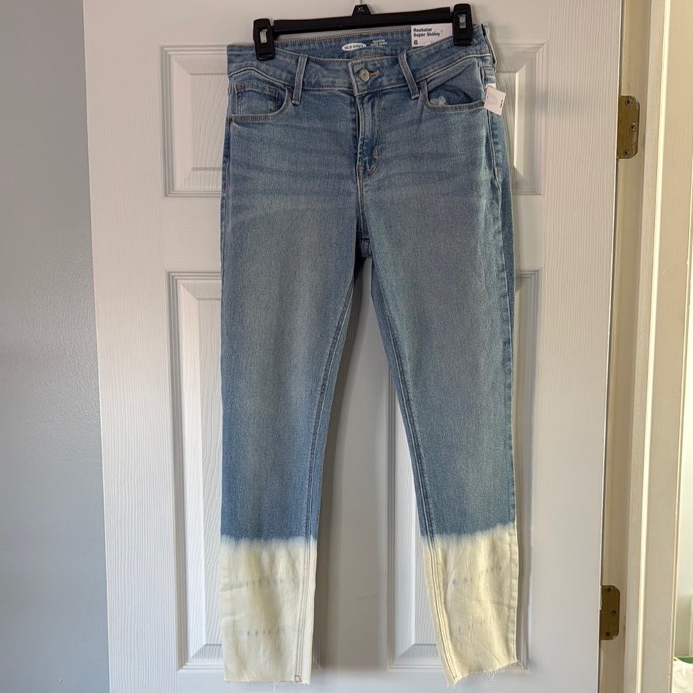 Old Navy Rockstar Super Skinny Mid-Rise Dip-Dye Blue Jeans